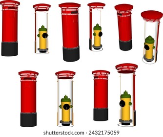 Ilustración del boceto del vector del diseño del hidrante de agua para la lucha contra incendios con el tubo de seguridad