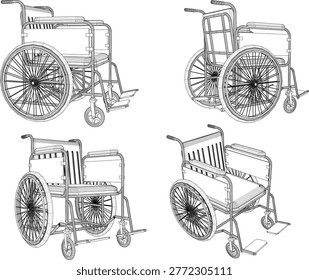 Vector sketch illustration of wheelchair design for disabled people who cannot walk