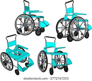 Vector sketch illustration of wheelchair design for disabled people who cannot walk
