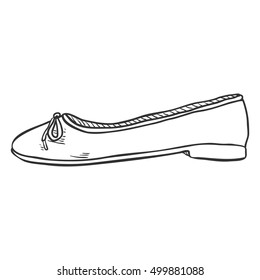 Vector Sketch Illustration - Women Ballet Flats. Side View