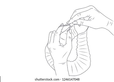 Vector sketch illustration - women's hands knit