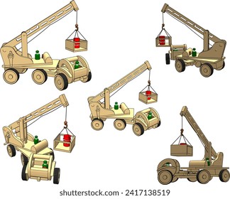 Vector sketch illustration of wooden children's toy heavy equipment excavator car design