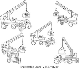 Vector sketch illustration of wooden children's toy heavy equipment excavator car design