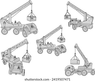 Vector sketch illustration of wooden children's toy heavy equipment excavator car design