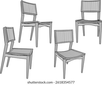 ilustração de esboço vetorial do projeto da cadeira da sala de jantar de madeira com o moderno projeto tradicional étnico abstrato