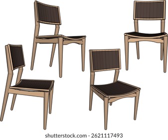 vector sketch illustration of wooden dining room chair design with modern abstract ethnic traditional design