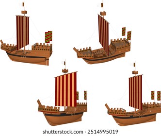 Vector sketch illustration of wooden sailboat design viking battleship for sailing on the high seas