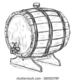 Vector Sketch Illustration - wooden wine barrel with faucet