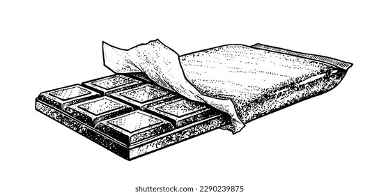Vector sketch illustration of wrapped Chocolate bar. Vintage style drawing.