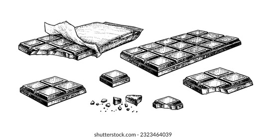 Vector sketch illustrations collection of Chocolate. Vintage style drawing.