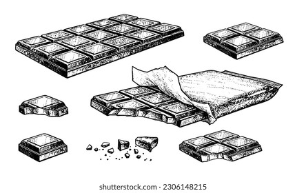 Vector sketch illustrations set of Chocolate. Vintage style drawing.