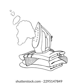 Vector sketch of the included steam iron standing on a stack of laundry.