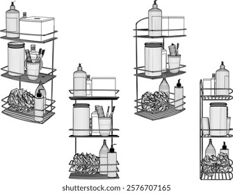 vector sketch of interior decoration design for shelves for soap and toiletries 