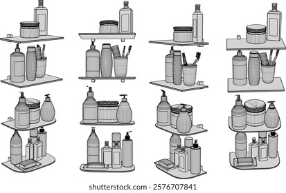 vector sketch of interior decoration design for shelves for soap and toiletries 