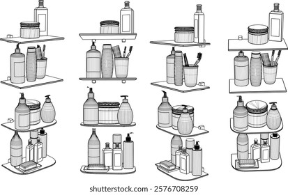 vector sketch of interior decoration design for shelves for soap and toiletries