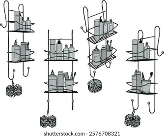 vector sketch of interior decoration design for shelves for soap and toiletries