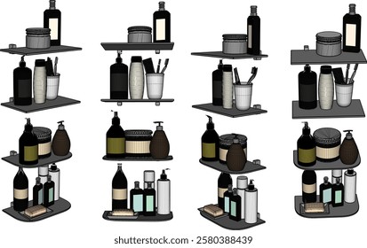 vector sketch of interior decoration design for shelves for soap and toiletries 