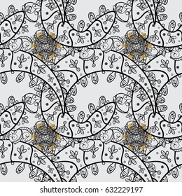 Vector sketch for invitations, cards, certificate, web page. Eastern style element. Golden outline floral decor. Golden element on gray background. Vector line art seamless border for design template.