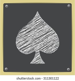 Vector sketch isolate game spade icon on school blackboard