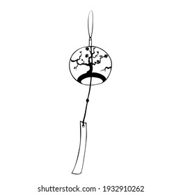 Vector Sketch Japanese Wind Chime. Black Drawing On A White Background.