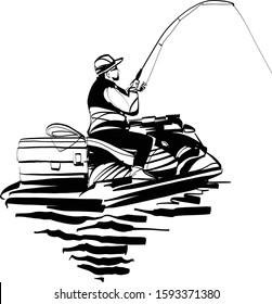 the vector sketch of the jet ski fishing on the sea