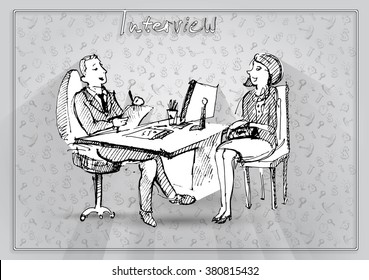 Vector sketch of the job interview scene. 
