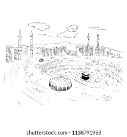 vector sketch of Kaaba in Mecca Saudi Arabia