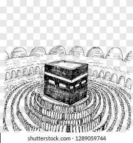 vector sketch of Kaaba in Mecca United Arab Emirates at fake transparent background
