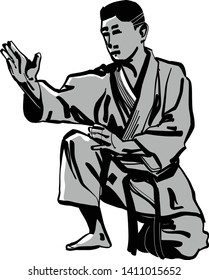 the vector sketch of karate fighter