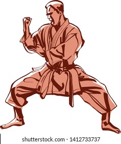 the vector sketch of karate fighter