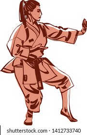 the vector sketch of karate fighter