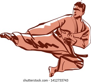 the vector sketch of karate fighter