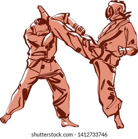 the vector sketch of karate fighter