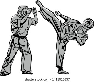 the vector sketch of karate fighters