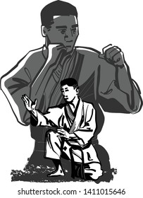 the vector sketch of karate fighters