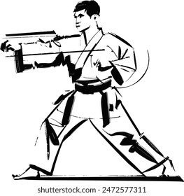 Boceto de Vector del hombre de Karate haciendo un golpe rápido corto