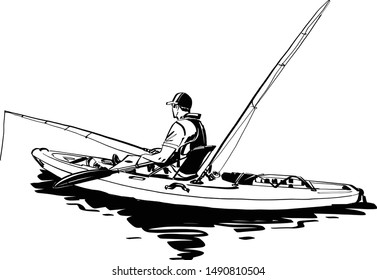 the vector sketch of the kayak fishing