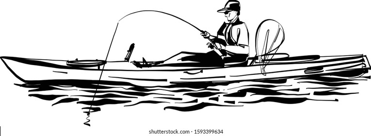 the vector sketch of the kayak fishing