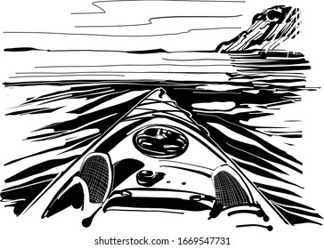 the vector sketch of the kayak fishing