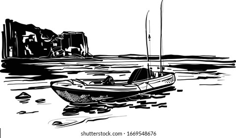 The vector sketch of the kayak fishing