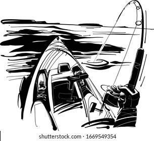 The vector sketch of the kayak fishing