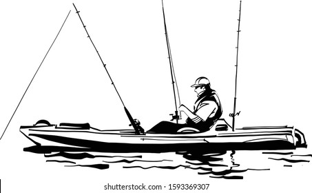 the vector sketch of the kayak fishing on the sea