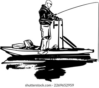 vector sketch of the kayak fishing on the lake