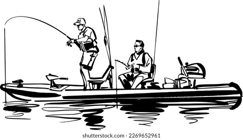 vector sketch of the kayak fishing on the lake