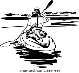 vector sketch of the kayaking on the lake