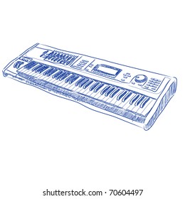 Vector sketch of a keyboard in blue ink