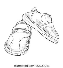 Vector sketch of kid boots. Hand draw illustration.