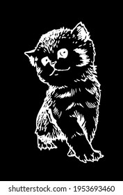 Vector sketch of kitten on black background, illustration