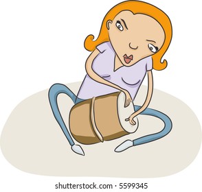 vector sketch of  lady playing a drum