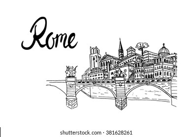 Vector sketch of landmarks of Rome,